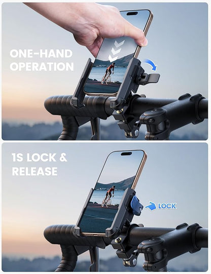 Lamicall Motorcycle Bike Phone Mount - [No Block Camera] [1s Lock] Bike Cell Phone Holder Clamp, Bicycle Scooter Handlebar Clip, for iPhone 17 16 15 14 Pro Max, Galaxy S25 S24 Ultra, 4.7-7" Phones