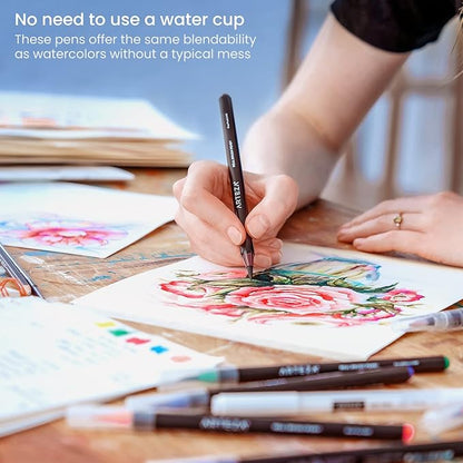 ARTEZA Watercolor Paint Pens, 24 Watercolor Brush Pens with Flexible Nylon Brush Tips, Paint Markers for Artists, and Beginners