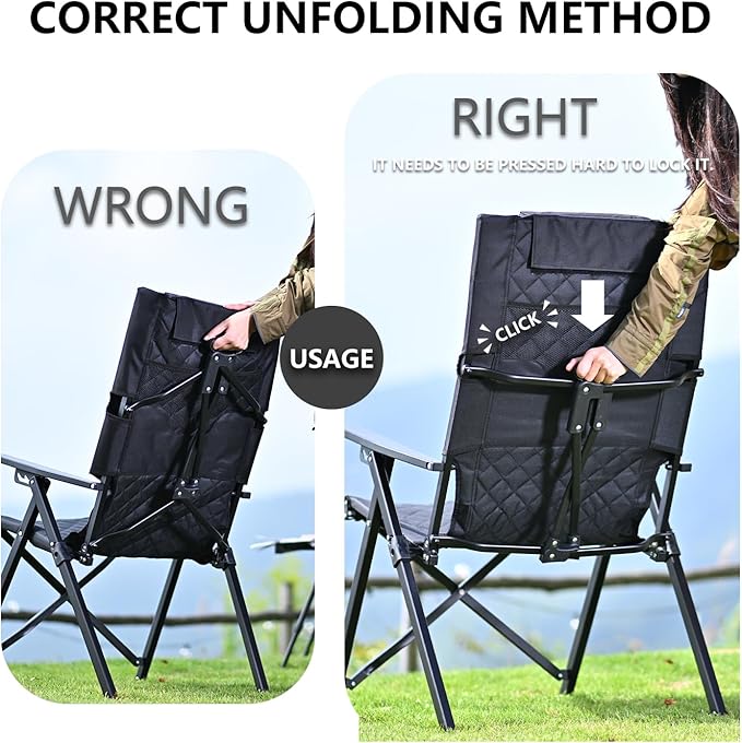 Reclining Camping Chair, Heavy Duty Folding Chairs with 4-Stage Adjustable High Back for Adults, Compact Foldable Outdoor Patio Reclining Chair with Storage Bag (Khaki, 2 Pack)