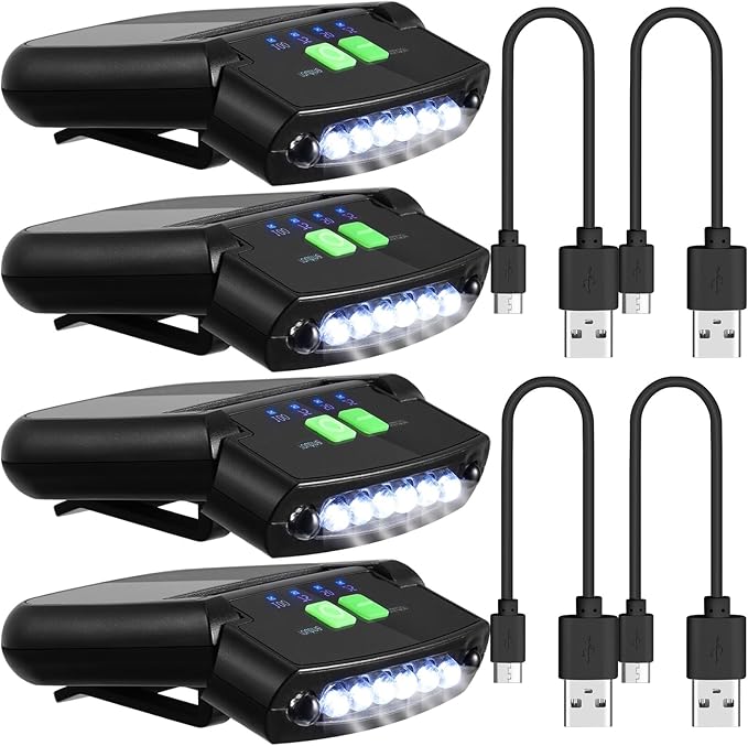 Mudder LED Clip on Cap Lights USB Rechargeable Cap Flashlight Clip Waterproof Ultra Bright Hat Flashlight Headlamp for Fishing Camping Hand Work
