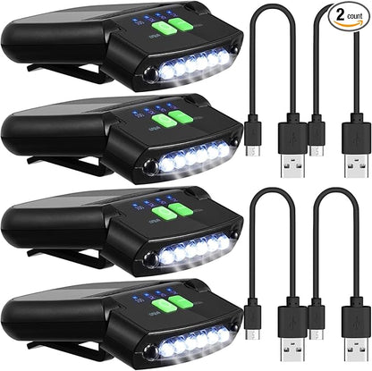Mudder LED Clip on Cap Lights USB Rechargeable Cap Flashlight Clip Waterproof Ultra Bright Hat Flashlight Headlamp for Fishing Camping Hand Work