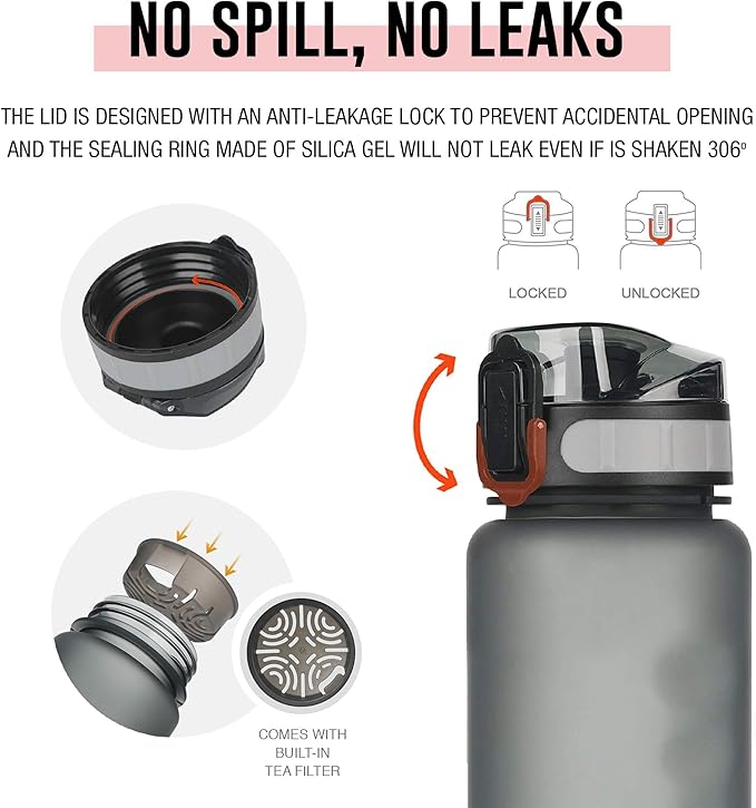 Tritan Sports Water Bottle with Magnetic Silicone Carry Strap & One Click Open Cap -Magnetic Drink Holder Great for Metal Equipment -Bottle w/Straps for Backpack, Belt & More (30oz, Crimson)