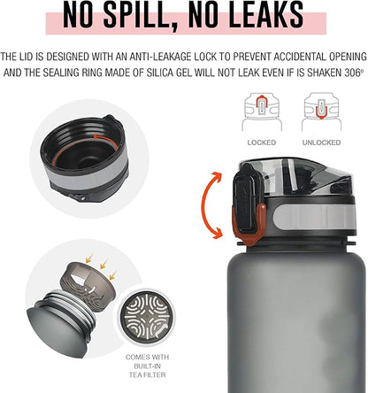 Tritan Sports Water Bottle with Magnetic Silicone Carry Strap & One Click Open Cap -Magnetic Drink Holder Great for Metal Equipment -Bottle w/Straps for Backpack, Belt & More (30oz, Crimson)