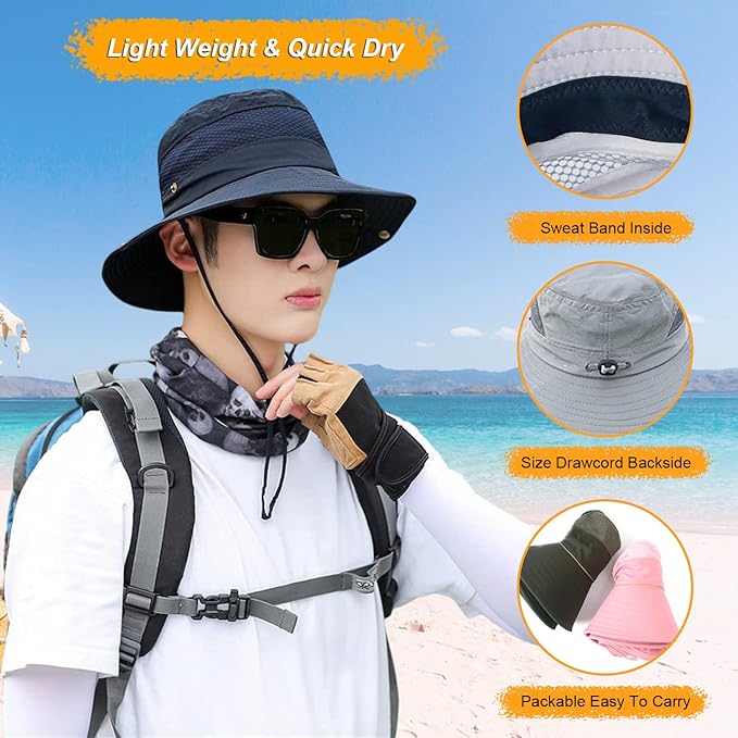 Women Fishing Sun Hat Men Summer UV Protection Bucket Hats Mesh Ventilated Outdoor Hiking Gardening Beach Lawn Hat