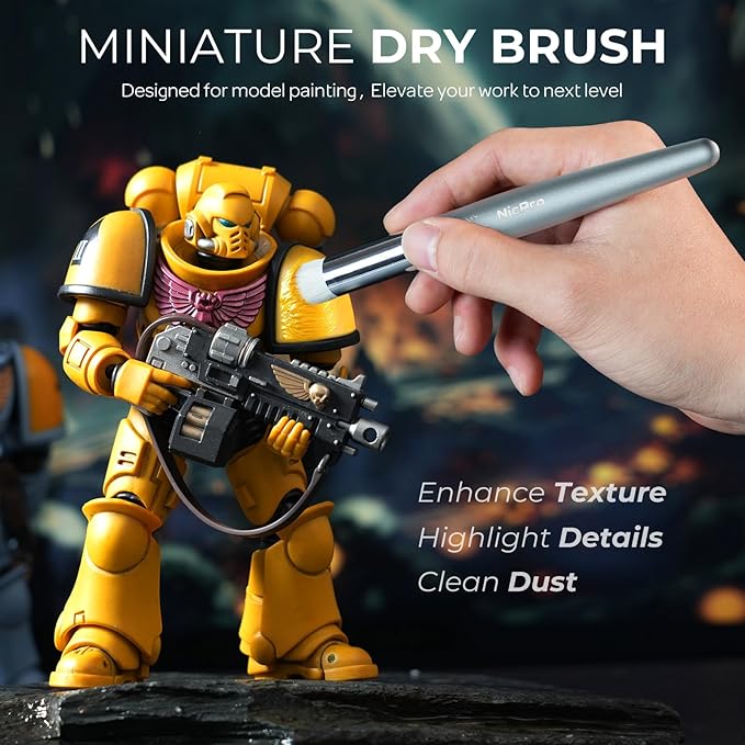 Nicpro Miniature Paint Brushes Dry Brush - 20PCS Model Paint Brush Set with Nylon Case for Acrylic, Oil, Watercolor, Detail Paint Brush Drybrush for Model, Miniature Painting, Paint by Numbers, Craft