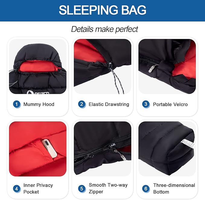 Ultralight Down Sleeping Bag for Adults with 600 Fill Power, Compact Sleeping Bag for Backpacking, Hiking and Camping