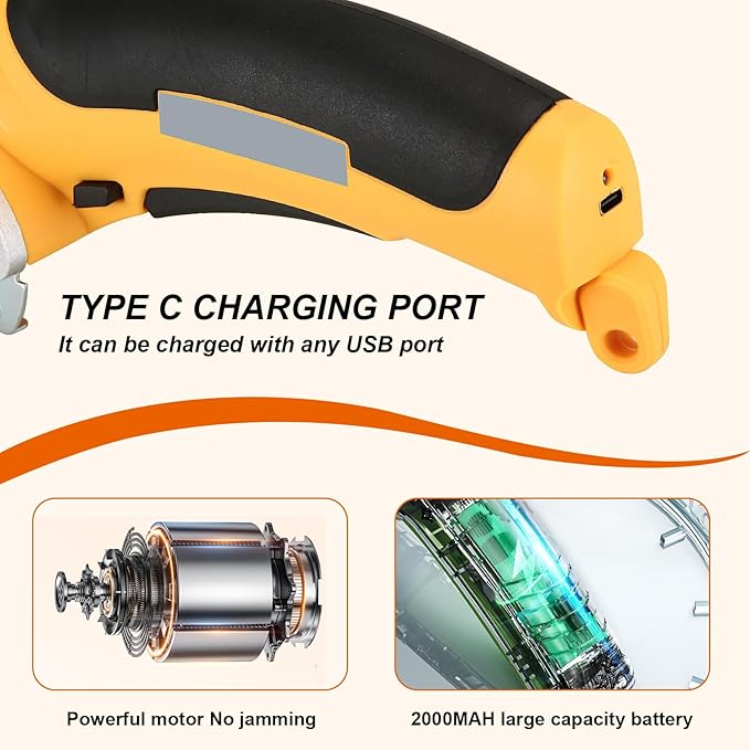 Cordless Electric Scissors 4.2V Fabric Scissors With Safety Lock Rotary Cutter Rechargeable Powerful Fabric Cutter With Blades Multi-Cutting Tools For Cardboard Carpet Leather