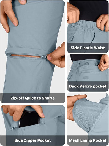 FREE SOLDIER Men's Outdoor Convertible Hiking Pants with Belt Lightweight Quick Dry Tactical Cargo Pants Nylon Spandex