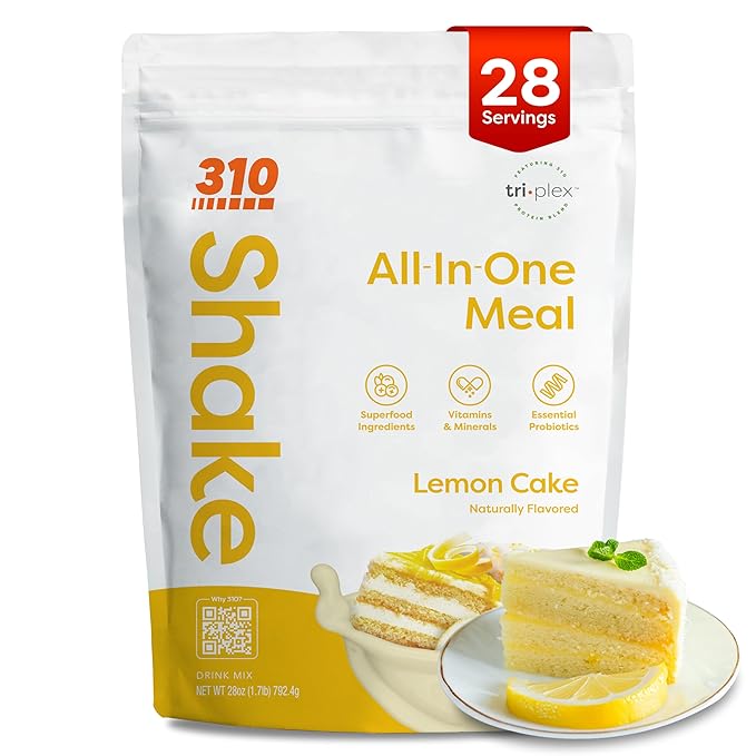 310 Nutrition All-In-One Meal Replacement Shake Powder - Plant-Based Protein Smoothie Blend w/High Fiber, Probiotics & Adaptogens - Low Carb, Vegan, Keto & Paleo Friendly - Lemon Cake - 28 Servings