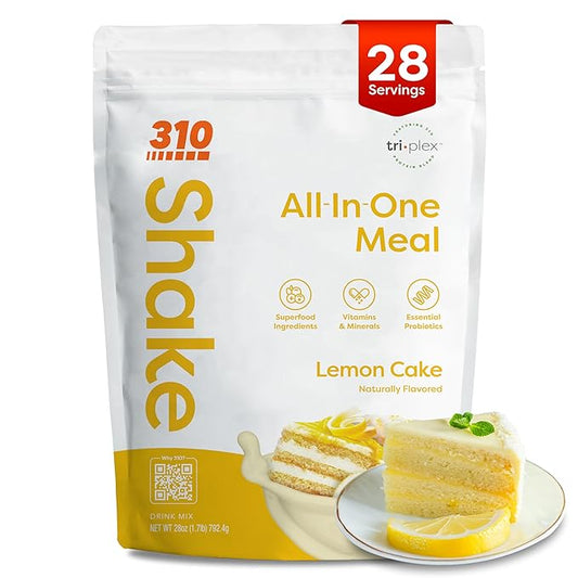 310 Nutrition All-In-One Meal Replacement Shake Powder - Plant-Based Protein Smoothie Blend w/High Fiber, Probiotics & Adaptogens - Low Carb, Vegan, Keto & Paleo Friendly - Lemon Cake - 28 Servings