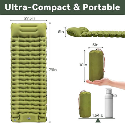 Sleeping Pad, Ultralight Inflatable Sleeping Pad for Camping with Pillow Built-in Foot Pump, Extra Thick Compact Camping Sleeping Mat for Hiking, Backpacking, Tent Use