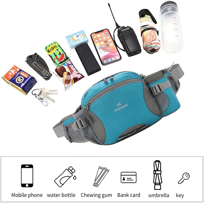 Peicees Hiking Fanny Pack Large Waist Bag for Men Women with Bottle Holder Water Resistant Lumbar Pack for Hiking Camping Fishing Outdoor (Bottle Not Included)