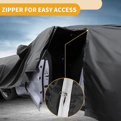 Universal Car Cover Waterproof All Weather 190T-PU, UV Sun Rain Protection, Fits for Sedan Length 178"-186", with Left Side Zipper, Black