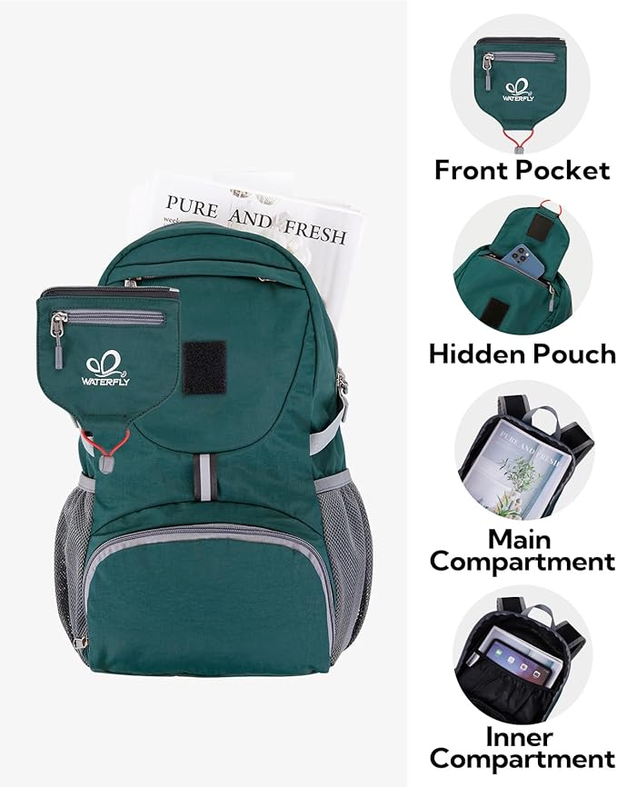 WATERFLY Small Lightweight Packable Backpack: 20l Ultra Light Foldable Travel Hiking Camping Daypack Day Pack for Man Woman