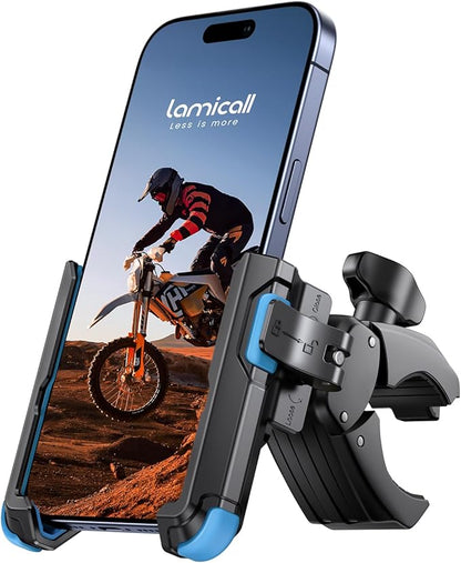 Lamicall Motorcycle Bike Phone Mount - [1s Quick Release] Bike Cell Phone Holder Clip, Bicycle Scooter Handlebar Clamp, for iPhone 17 16 15 14 Pro Max, Galaxy S25 S24 Ultra, 4.7-7" Phones, Blue
