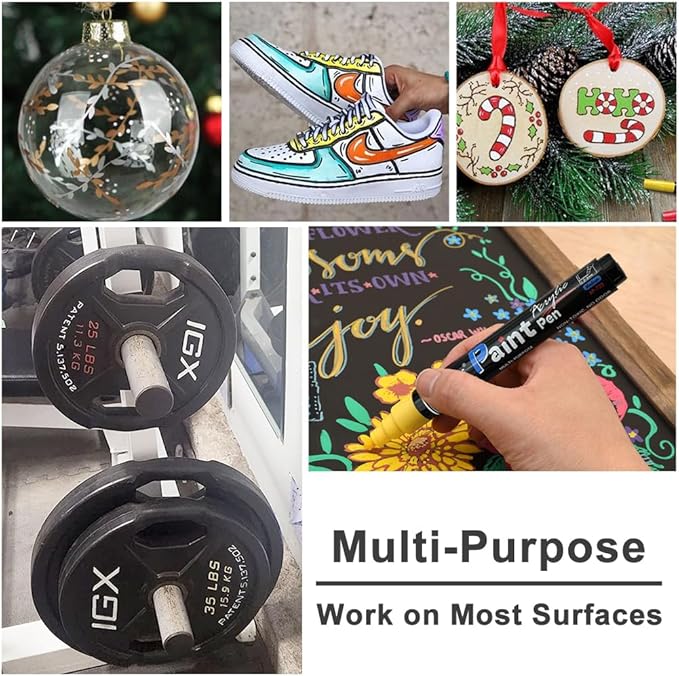 Overseas Yellow Acrylic Paint Markers - 8 Pack Medium Tip Acrylic Paint Pens, Water Based, Quick Drying, Waterproof, Non Toxic Permanent Markers for Rock, Wood, Plastic, Metal, Canvas, Glass, Fabric