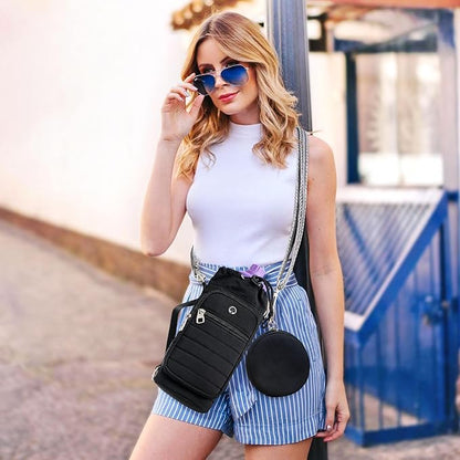 Water Bottle Carrier Bag with Strap, Sling Bag for Walking, Hiking, Cycling, Black, 40 Ounces