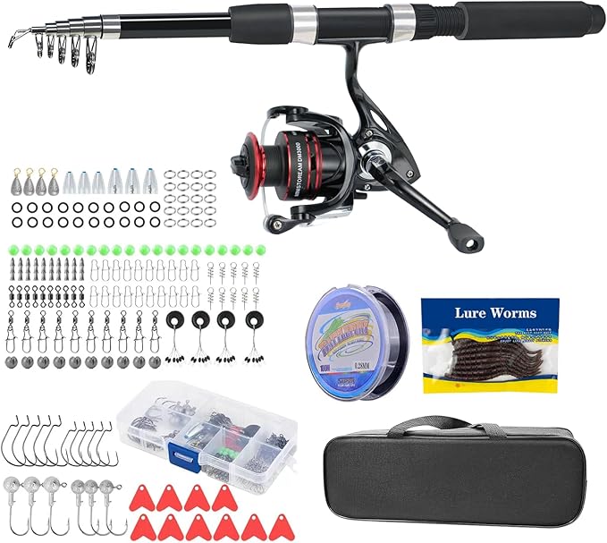 Fishing Pole Combo Set,2.1m/6.89ft 145pcs Fishing Accessories Kit Collapsible Rods Spinning Reel High Speed Reels Fishing line ministoream
