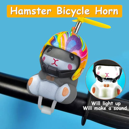 wonuu Duck Bike Bell with Light and Helmet Cute Hamster Bicycle Horn, Dashboard Decoration Hamster Toy Motorcycle Bike Bells Rubber Duck Car Dashboard Decorations (Rainbow-Hamster)
