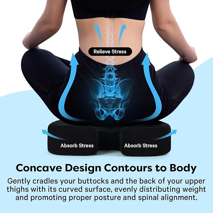 FOMI Extra Thick Firm Coccyx Orthopedic Memory Foam Seat Cushion | Black Large Cushion for Car or Truck Seat, Office Chair, Wheelchair | Back Pain Relief (Black)