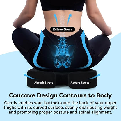 FOMI Extra Thick Firm Coccyx Orthopedic Memory Foam Seat Cushion | Black Large Cushion for Car or Truck Seat, Office Chair, Wheelchair | Back Pain Relief (Black)