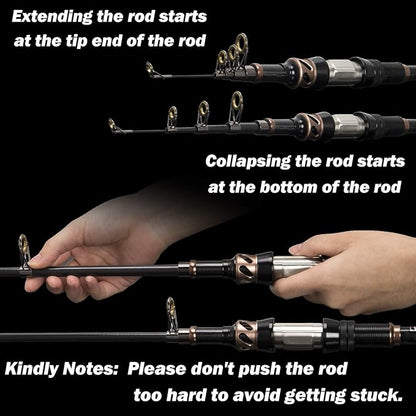 PLUSINNO Fishing Rod and Reel Combos - Carbon Fiber Telescopic Fishing Pole - Spinning Reel 12 +1 Shielded Bearings Stainless Steel BB