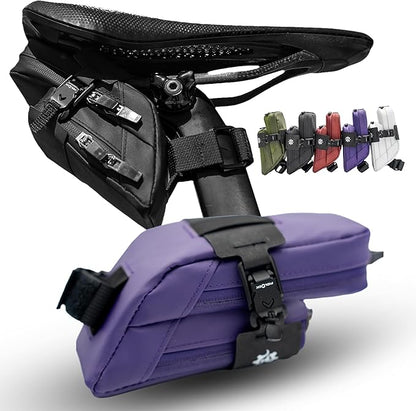Lumiere & Co. Magnetic Quick-Release Bike Saddle Bag – Double Compartment, Low-Profile Brick Design, Designed with Fidlock's Magnetic Black V Buckle Attachment System, Mach X (Purple)