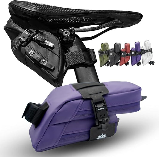 Lumiere & Co. Magnetic Quick-Release Bike Saddle Bag – Double Compartment, Low-Profile Brick Design, Designed with Fidlock's Magnetic Black V Buckle Attachment System, Mach X (Purple)