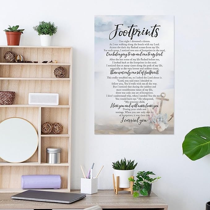 Footprints in the Sand Religious Canvas Wall Art Posters, Inspirational Beach Sunset Poem Print Poster (Unframed 24x36inch, Footprints(6))