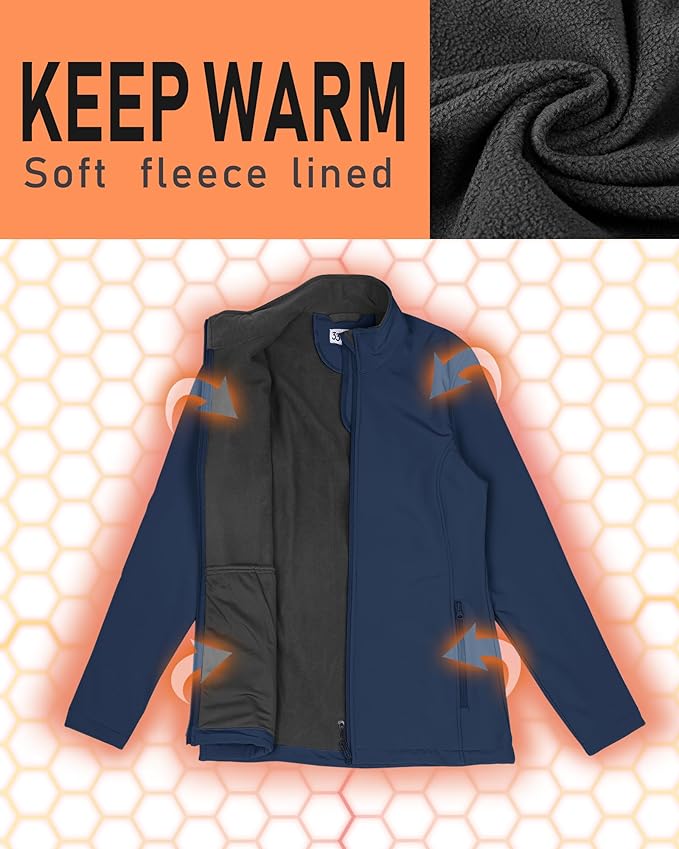 33,000ft Women's Lightweight Softshell Jacket Fleece Lined Windbreaker Waterproof Warm Jacket for Running Golf Hiking