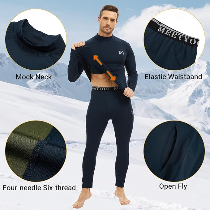 Thermal Underwear for Men, Winter Gear Long Johns Base Layer Top and Bottom Set for Skiing Running