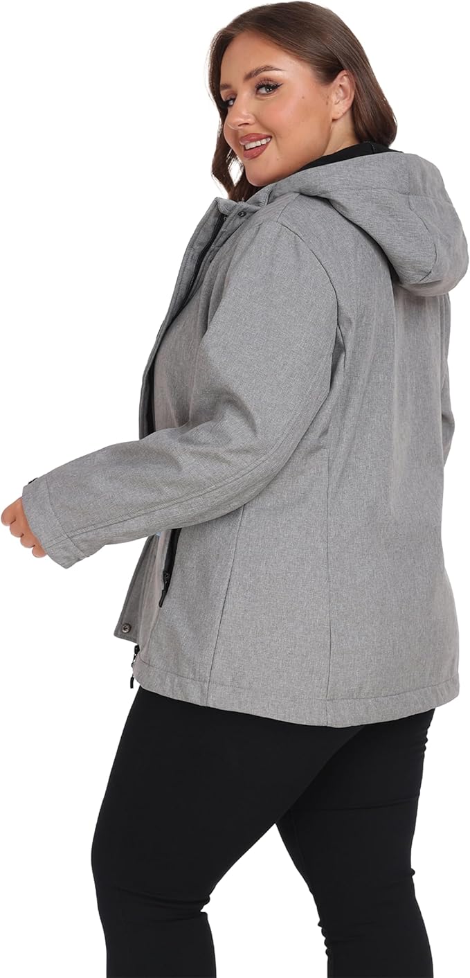 wantdo Women's Plus Size Softshell Jackets Hooded Warm Fleece Lined Windbreaker