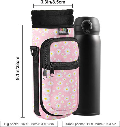 Nuovoware Water Bottle Carrier Bag,25oz/40oz/64oz Bottle Pouch Holder,Adjustable Shoulder Hand Strap 2 Pocket Sling Neoprene Sleeve Sports Accessories for Hiking Travelling Camping