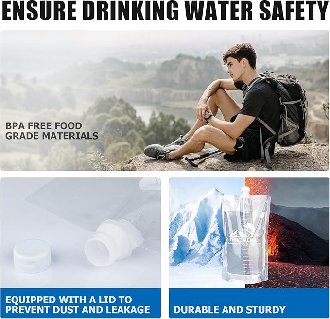 64oz Collapsible Water Bottles, 3-Pack Reusable Travel Foldable Water Bottles for Hiking Camping Running Bike, BPA-Free Water Bottle