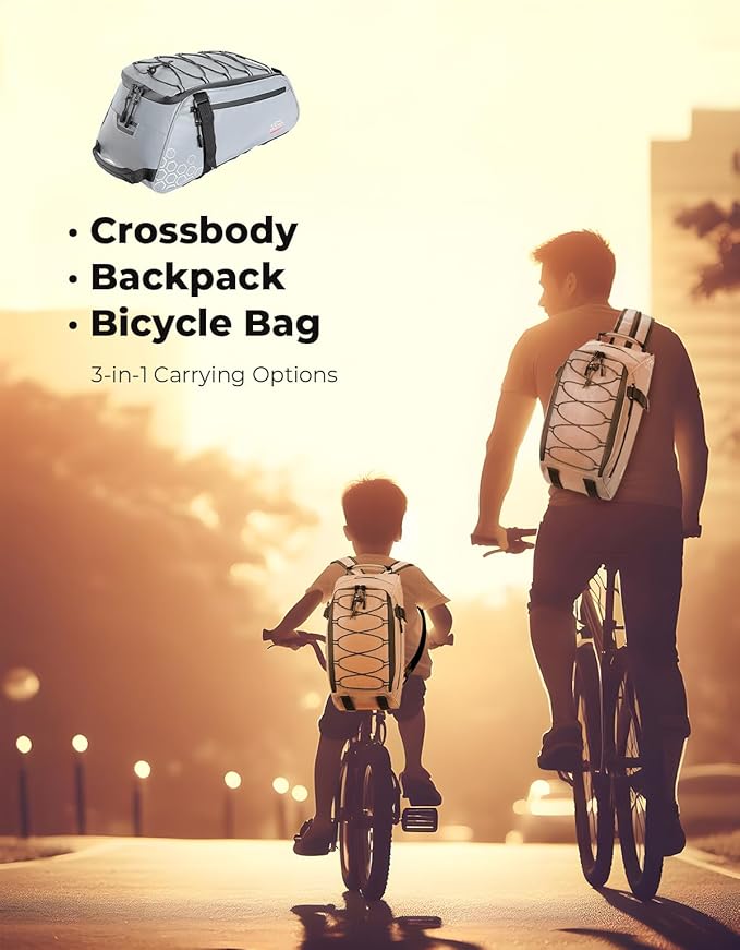 KEMIMOTO 11L Bike Bag for Bicycle Rear Rack, Fully Reflective 3-in-1 Carrying Style Bike Trunk Bag, Water-Resistant E-bike Saddle Pannier Bag with Shoulder Strap for Bike Backpack