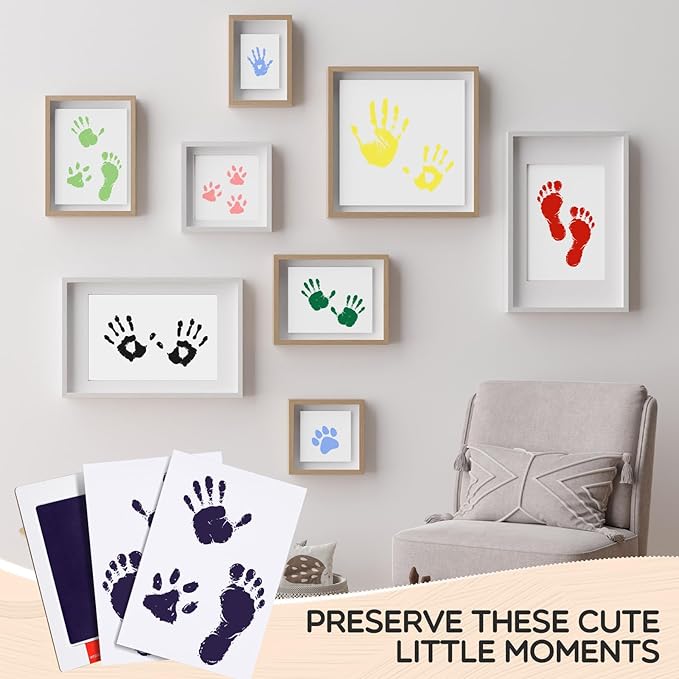 Jetec 30 Set Inkless Baby Footprint and Handprint Kit, Clean Touch Ink Pad for Baby Hand and Footprints, Dog Paw Print Kit with Ink Pads and Imprint Cards for Newborns Babies Pets Gifts (12 Colors)