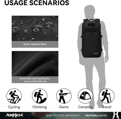 Tactical Backpack Military Slim Army Bag Molle Daypack 20L Outdoors Hiking Camping Travel EDC Pack with Multiple Pockets Waterproof for Men (Black)