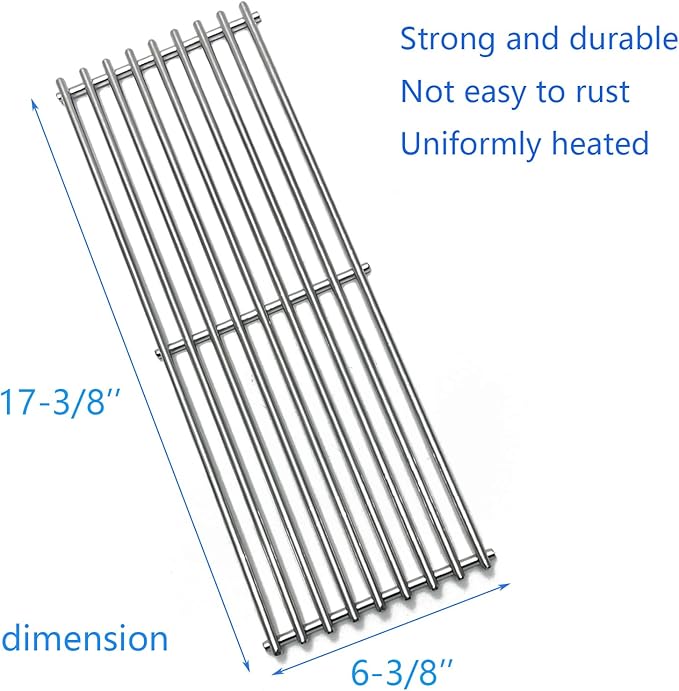 S024 Stainless Steel Grates for Broil King Baron 320, 340, 420, 440, 490 Huntington 2122-64 2122-67 6020-54 6020-57 6020-64 Broil-Mate 7020-54 7020-64 7120-64 Sterling Gas Grill 17-3/8"
