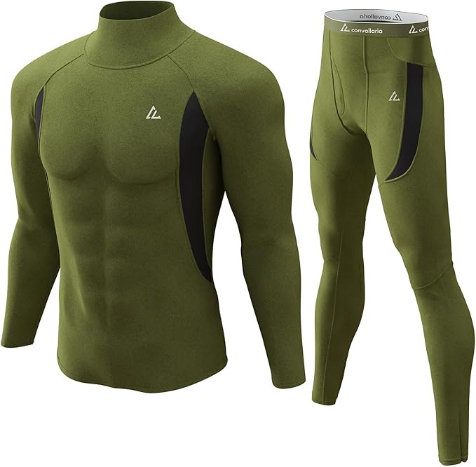 CL convallaria Mens Thermal Underwear Set with Fly Long Johns Base Layer Winter Hunting Gear Sport Top and Bottom