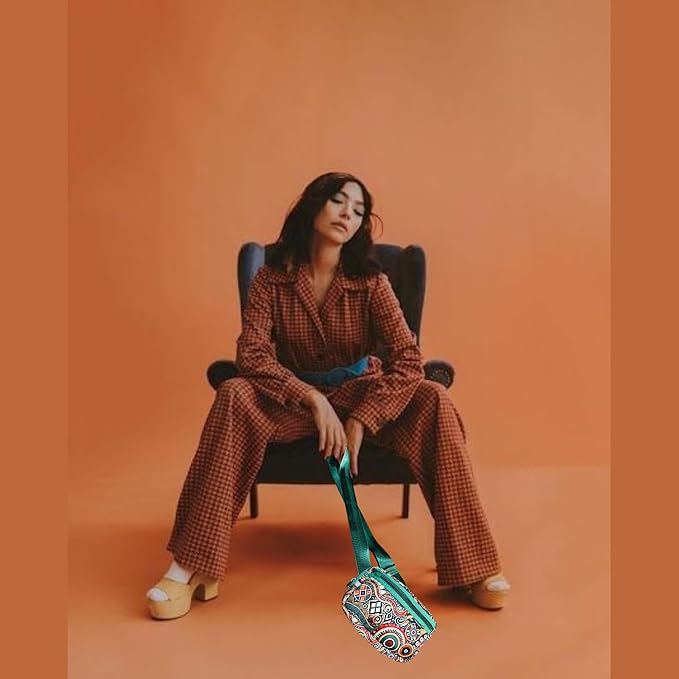 Yewande&co Neoprene Fanny Pack Belt Bag – Lightweight Waterproof Waist Bag with Adjustable Strap, 3 Zippered Pockets, Crossbody Belt Bag for Travel, African Design Crossbody Bags (Circus)