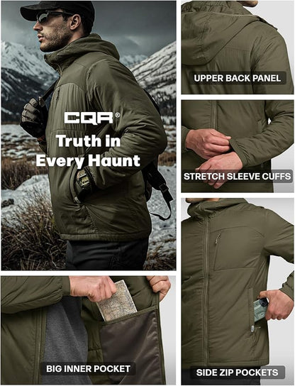 CQR Men's Lightweight Insulated Jacket, Windproof Packable Water Resistant Warm Active Coat for Hiking Work Outdoor Tactical