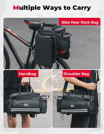 KEMIMOTO 20L Bike Bag Rear Rack with Waterproof Rain Cover, Carbon Leather Bike Trunk Bag Pannier Handbag for Bicycle, Ebike, Storage Cargo Mountain Road Bike Commuter