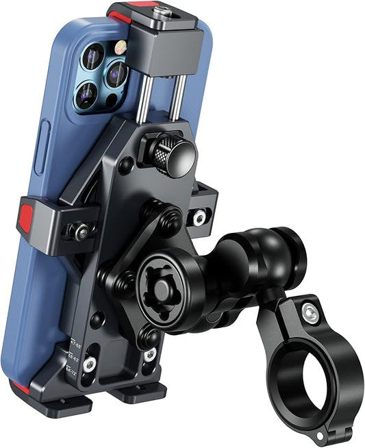 BRCOVAN Anti-Theft Aluminum Alloy Motorcycle Phone Mount with Vibration Dampener & High-Speed Secure Lock, Adjustable Bike Handlebar Cellphone Holder for Bicycle Scooter ATV, Fit 4.7-7.2'' Smartphone