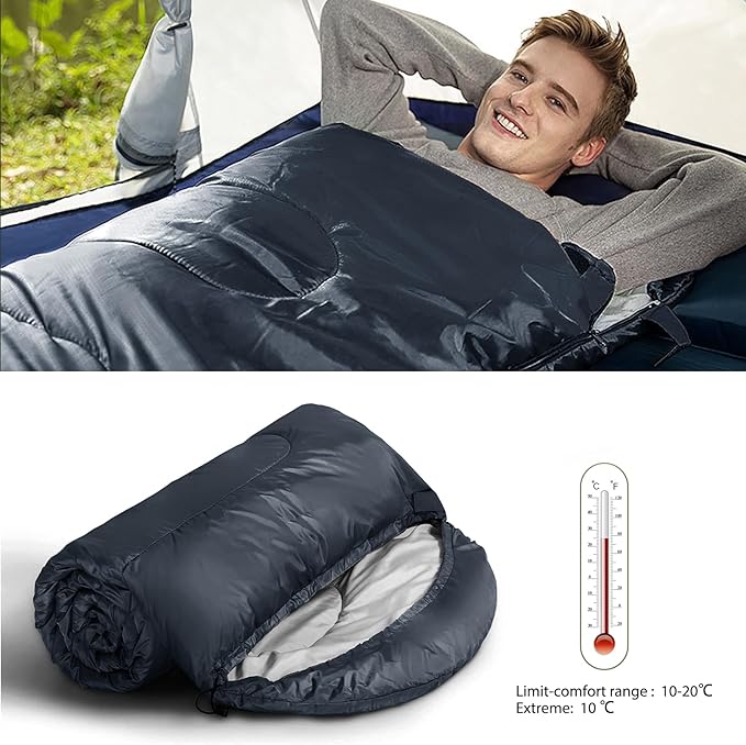 Camping Sleeping Bag 3 Seasons Warm & Cool Weather, Lightweight, Waterproof, Portable Backpacking for Adults & Kids - Camping Essentials Gear Accessories Hiking Travel