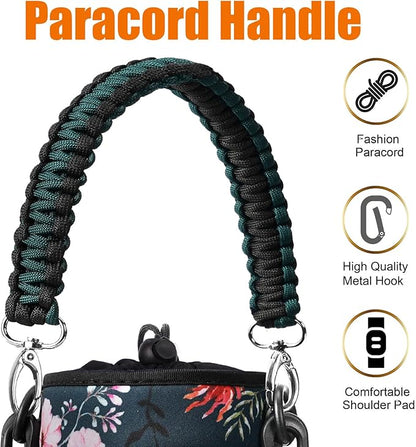 32/40/64/128 oz Neoprene Insulated Water Bottle Carrier Bag, Sling Bag Sleeve Pouch Holder with Strap & Paracord Handle and 2 Pocket for Travelling, Hiking, Camping
