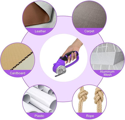 Cordless Electric Scissors,4V Rechargeable Cardboard & Carpet Cutter,Electric Self-Sharpening Rotary Cutter for Fabric,Heavy Duty Scissor with LED Light for Crafts Leather or Plastic Packages,Purple