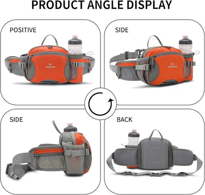 Peicees Hiking Fanny Pack Large Waist Bag for Men Women with Bottle Holder Water Resistant Lumbar Pack for Hiking Camping Fishing Outdoor (Bottle Not Included)