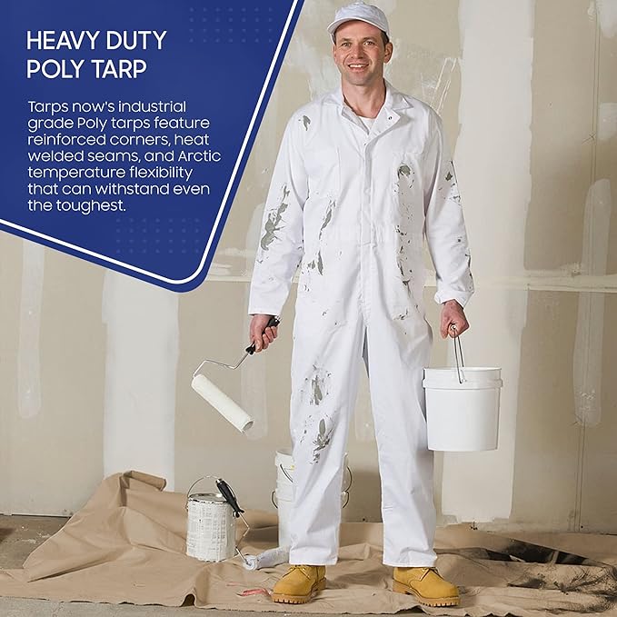 Tarps Now 10x16 Feet Poly Tarp |12 MIL Heavy Duty Waterproof Cover |Rip and Tear Proof Plastic Tarp with Rustproof Aluminum Grommets & Reinforced Edges |Ideal for Roof Repairs, Landscaping-Tan