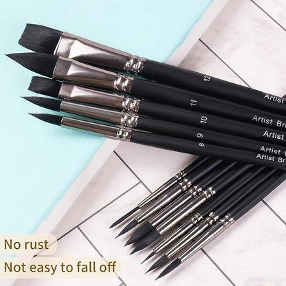 Watercolor Paint Brush Set,12Pcs Professional Paint Brushes for Acrylic Painting,Soft Synthetic Fine Hair Oil Paint Brushes,Flat,Round, Cat's Tongue,Liner for Detail Painting and Art Painting