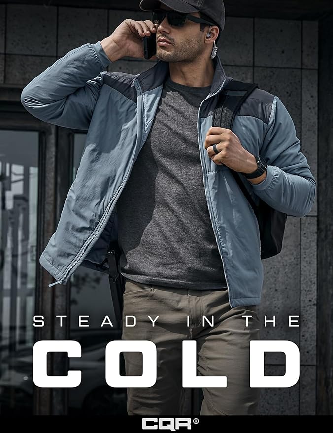 CQR Men's Lightweight Insulated Jacket, Windproof Packable Water Resistant Warm Active Coat for Hiking Work Outdoor Tactical